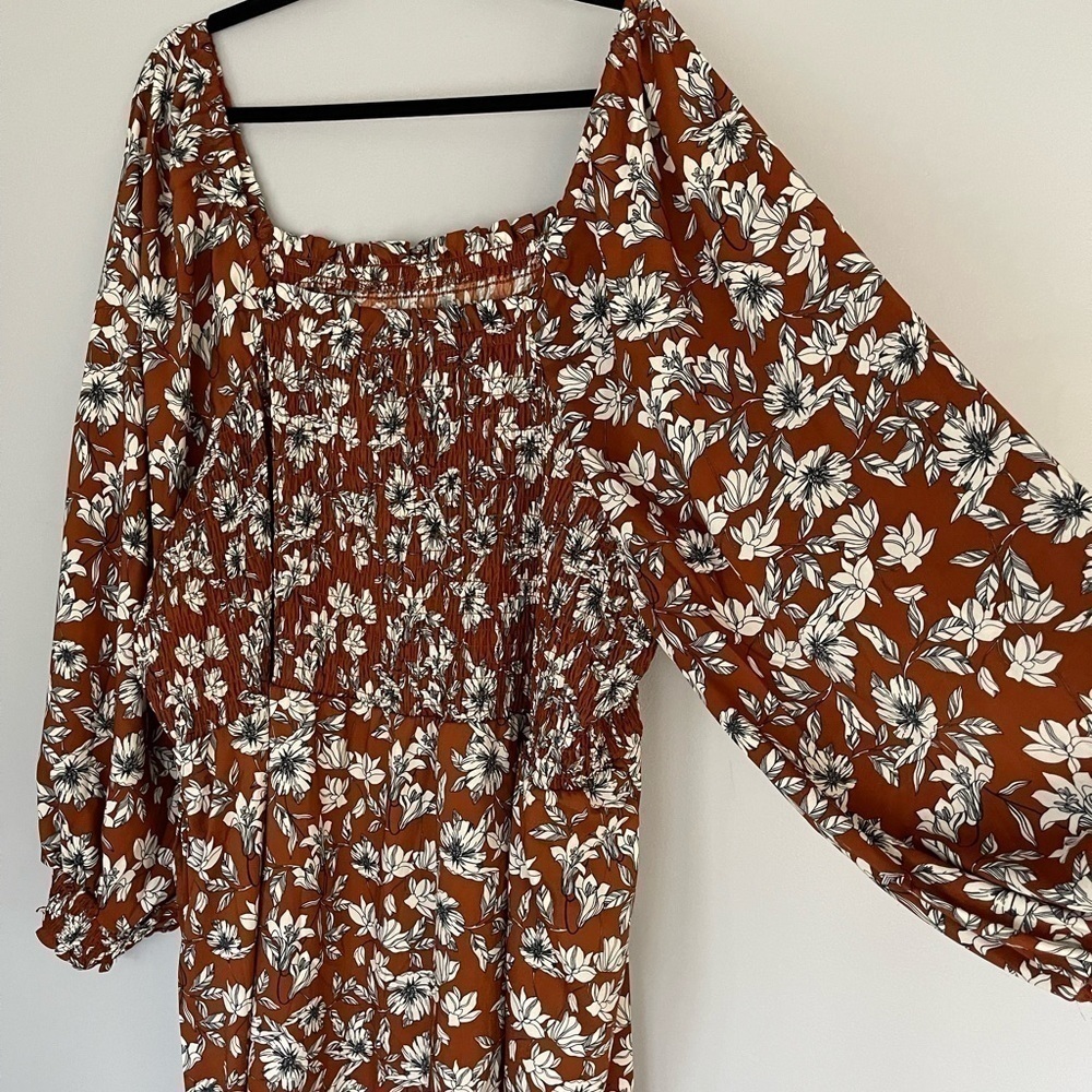 nwt La Ligne Liberty Floral Smocked Bodice Maxi Dress Brown/White Size 4XL - Picture 6 of 12